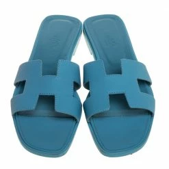 Hermes Light Blue Leather Oran Flat Sandals Size 40 For Women -Deals Hermes Store luxury women hermes used shoes p335621 003