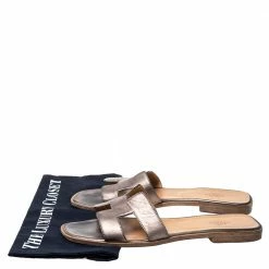 Hermes Metallic Brown Leather Oran Flats Size 40 For Women -Deals Hermes Store luxury women hermes used shoes p336072 001