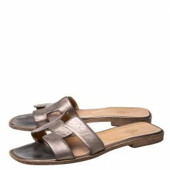 Hermes Metallic Brown Leather Oran Flats Size 40 For Women -Deals Hermes Store luxury women hermes used shoes p336072 002
