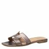 Hermes Metallic Brown Leather Oran Flats Size 40 For Women