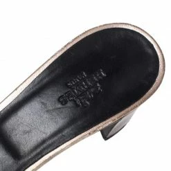 Hermes Metallic Bronze Leather Oran Block Heel Sandals Size 38 For Women -Deals Hermes Store luxury women hermes used shoes p336939 1606213797 007