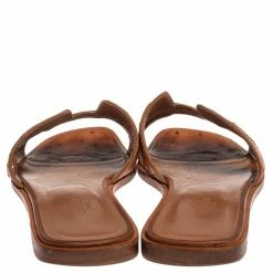 Hermes Hermès Brown Ostrich Leather Oran Sandals Size 37 For Women -Deals Hermes Store luxury women hermes used shoes p338327 005
