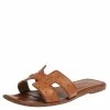 Hermes Hermès Brown Ostrich Leather Oran Sandals Size 37 For Women -Deals Hermes Store luxury women hermes used shoes p338327 006
