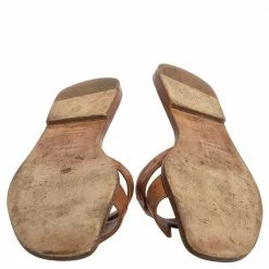 Hermes Hermès Brown Ostrich Leather Oran Sandals Size 37 For Women -Deals Hermes Store luxury women hermes used shoes p338327 009