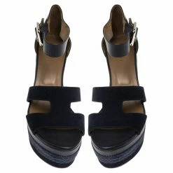 Hermes Indigo Leather And Suede Ilana Espadrille Wedges Sandals Size 36 For Women -Deals Hermes Store luxury women hermes used shoes p340860 003