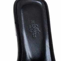 Hermes Black Glitter Leather Oran Flat Slides Size 38.5 For Women -Deals Hermes Store luxury women hermes used shoes p347521 001
