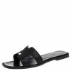 Hermes Black Glitter Leather Oran Flat Slides Size 38.5 For Women