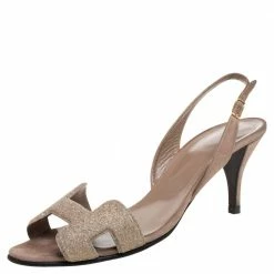 Hermes Beige Suede Night Crystal Powder Ankle Strap Sandals Size 38 For Women