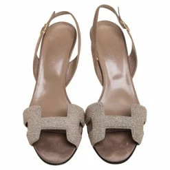 Hermes Beige Suede Night Crystal Powder Ankle Strap Sandals Size 38 For Women -Deals Hermes Store luxury women hermes used shoes p347858 006