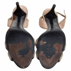 Hermes Beige Suede Night Crystal Powder Ankle Strap Sandals Size 38 For Women -Deals Hermes Store luxury women hermes used shoes p347858 008