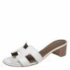 Hermes Hermès White Leather Oasis Slide Sandals Size 37.5 For Women -Deals Hermes Store luxury women hermes used shoes p348691 1604380910 006
