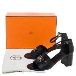 Hermes Black Leather Viaggio Ankle Strap Sandals Size 41 For Women -Deals Hermes Store luxury women hermes used shoes p349813 009