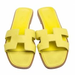Hermes Yellow Leather Oran Flat Slides Size 37.5 For Women 12 Hermes Yellow Leather Oran Flat Slides Size 37.5 For Women -Deals Hermes Store luxury women hermes used shoes p349884 005