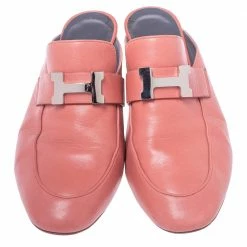 Hermes Peachy Pink Leather Trocadero Mule Sandals Size 36 For Women -Deals Hermes Store luxury women hermes used shoes p350553 001