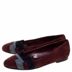 Hermes Burgundy Suede Nice Flats Size 36 For Women -Deals Hermes Store luxury women hermes used shoes p350943 001