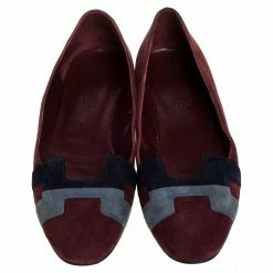 Hermes Burgundy Suede Nice Flats Size 36 For Women -Deals Hermes Store luxury women hermes used shoes p350943 005