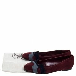 Hermes Burgundy Suede Nice Flats Size 36 For Women -Deals Hermes Store luxury women hermes used shoes p350943 010