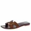 Hermes Brown Fabric Oran Flats Size 36.5 For Women