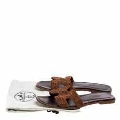 Hermes Brown Fabric Oran Flats Size 36.5 For Women -Deals Hermes Store luxury women hermes used shoes p350945 008
