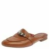 Hermes Brown Leather Leather Palladium Plated Oz Mules Size 36 For Women -Deals Hermes Store luxury women hermes used shoes p352506 004
