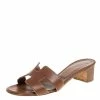 Hermes Hermès Brown Leather Oasis Slide Sandals Size 36 For Women