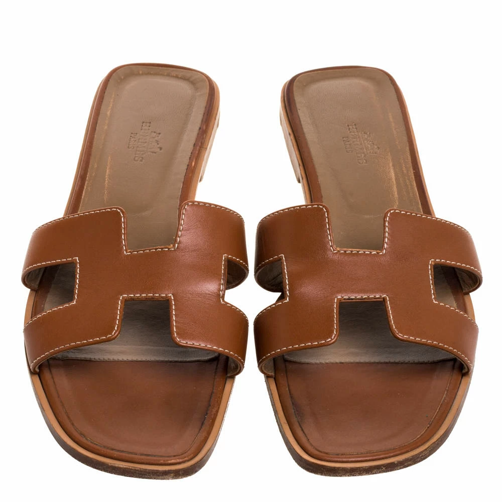 Hermes Hermès Brown Leather Oran Flats Size 41.5 For Women 5 Hermes Hermès Brown Leather Oran Flats Size 41.5 For Women - Image 3