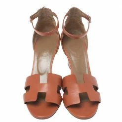 Hermes Brown Leather Premiere Wedge Sandals Size 37.5 For Women -Deals Hermes Store luxury women hermes used shoes p353316 001