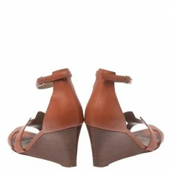 Hermes Brown Leather Premiere Wedge Sandals Size 37.5 For Women -Deals Hermes Store luxury women hermes used shoes p353316 003
