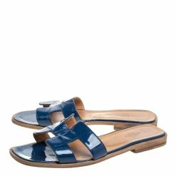 Hermes Blue Patent Leather Oran Slide Sandals Size 38 For Women -Deals Hermes Store luxury women hermes used shoes p354048 006