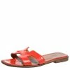 Hermes Orange Patent Leather Oran Flats Size 38 For Women