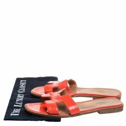 Hermes Orange Patent Leather Oran Flats Size 38 For Women -Deals Hermes Store luxury women hermes used shoes p354107 003