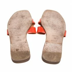 Hermes Orange Patent Leather Oran Flats Size 38 For Women -Deals Hermes Store luxury women hermes used shoes p354107 004