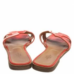 Hermes Orange Patent Leather Oran Flats Size 38 For Women -Deals Hermes Store luxury women hermes used shoes p354107 006