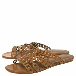 Hermes Brown Leather Chaine D'Ancre Slide Sandals Size 39 For Women -Deals Hermes Store luxury women hermes used shoes p354519 010