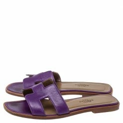 Hermes Purple Leather Oran Flat Slides Size 34 For Women -Deals Hermes Store luxury women hermes used shoes p354540 001