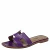 Hermes Purple Leather Oran Flat Slides Size 34 For Women -Deals Hermes Store luxury women hermes used shoes p354540 005
