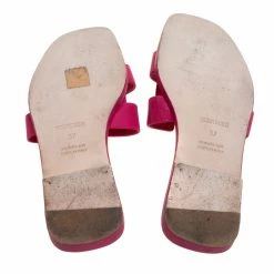 Hermes Pink Leather Oran Slide Flats Size 37 For Women -Deals Hermes Store luxury women hermes used shoes p355364 001