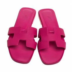 Hermes Pink Leather Oran Slide Flats Size 37 For Women -Deals Hermes Store luxury women hermes used shoes p355364 003
