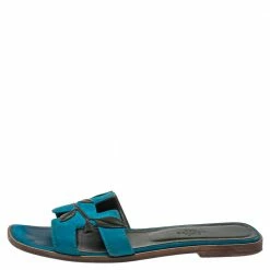 Hermes Hermès Blue Suede Oran Laurier Sandals Size 38 For Women -Deals Hermes Store luxury women hermes used shoes p355447 005