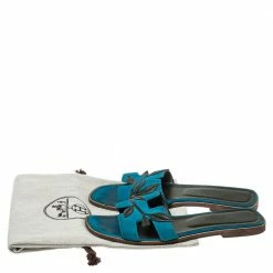 Hermes Hermès Blue Suede Oran Laurier Sandals Size 38 For Women -Deals Hermes Store luxury women hermes used shoes p355447 007