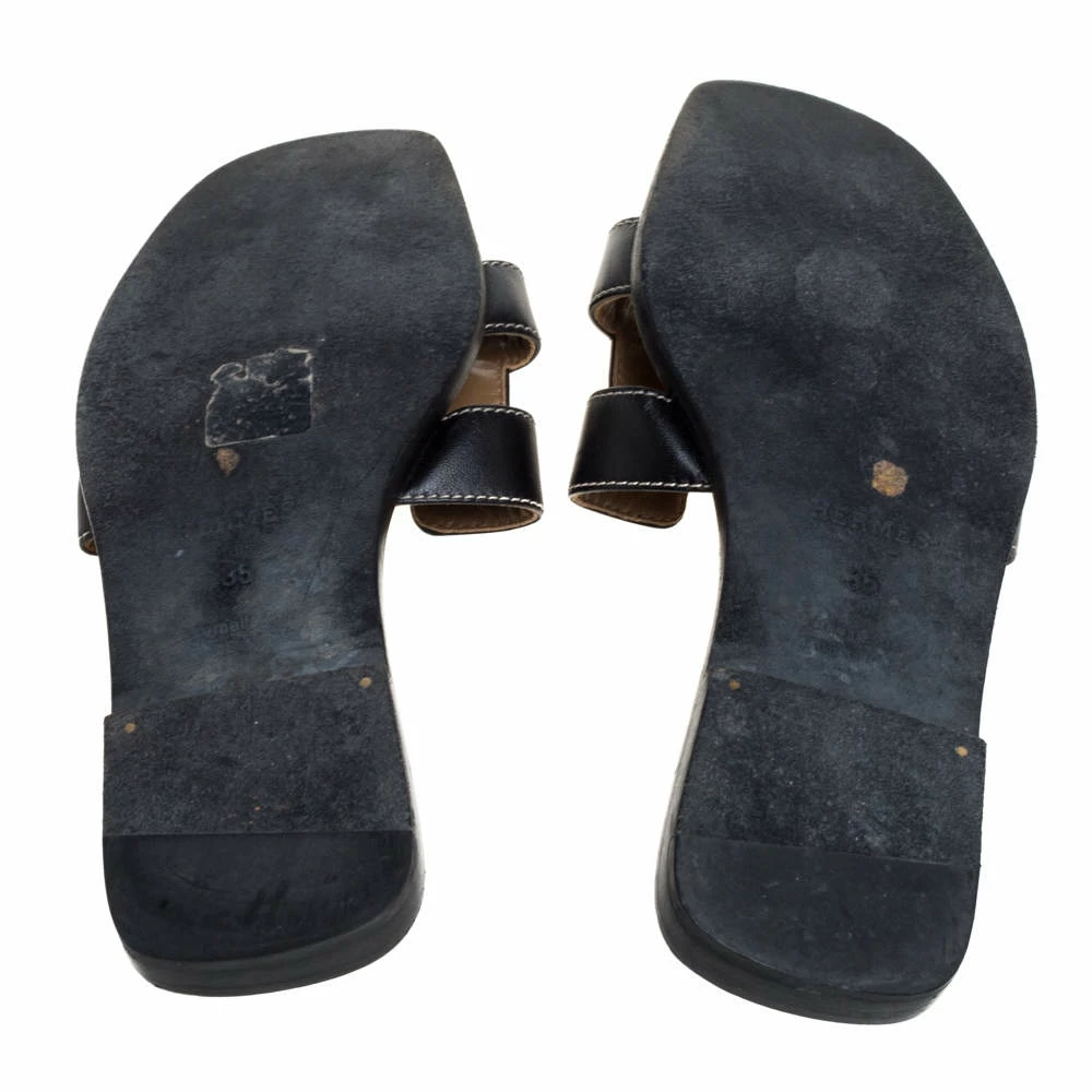 Hermes Hermès Black Leather Oran Slide Flats Size 35 For Women 8 Hermes Hermès Black Leather Oran Slide Flats Size 35 For Women - Image 6