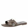 Hermes Brown Leather Oran Slide Flats Size 35.5 For Women
