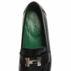 Hermes Hermès Black Leather Paris Loafers Size 37.5 For Women -Deals Hermes Store luxury women hermes used shoes p355659 003