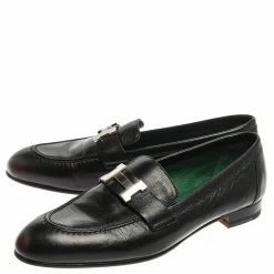 Hermes Hermès Black Leather Paris Loafers Size 37.5 For Women -Deals Hermes Store luxury women hermes used shoes p355659 006