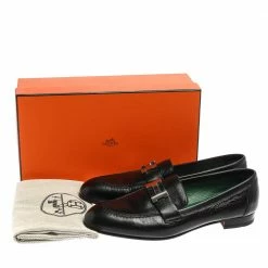 Hermes Hermès Black Leather Paris Loafers Size 37.5 For Women -Deals Hermes Store luxury women hermes used shoes p355659 008