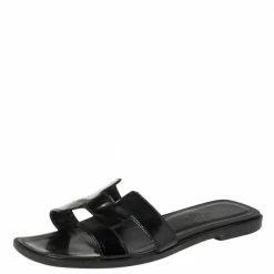 Hermes Black Patent Leather Oran Flats Size 35 For Women