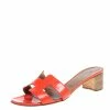 Hermes Orange Patent Leather Oasis Slides Size 37.5 For Women