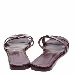 Hermes Burgundy Leather Oran Slide Flats Size 37.5 For Women -Deals Hermes Store luxury women hermes used shoes p356770 002