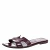 Hermes Burgundy Leather Oran Slide Flats Size 37.5 For Women -Deals Hermes Store luxury women hermes used shoes p356770 005