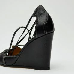 Hermes Black Leather Wedges Size 37 For Women -Deals Hermes Store luxury women hermes used shoes p35802 010